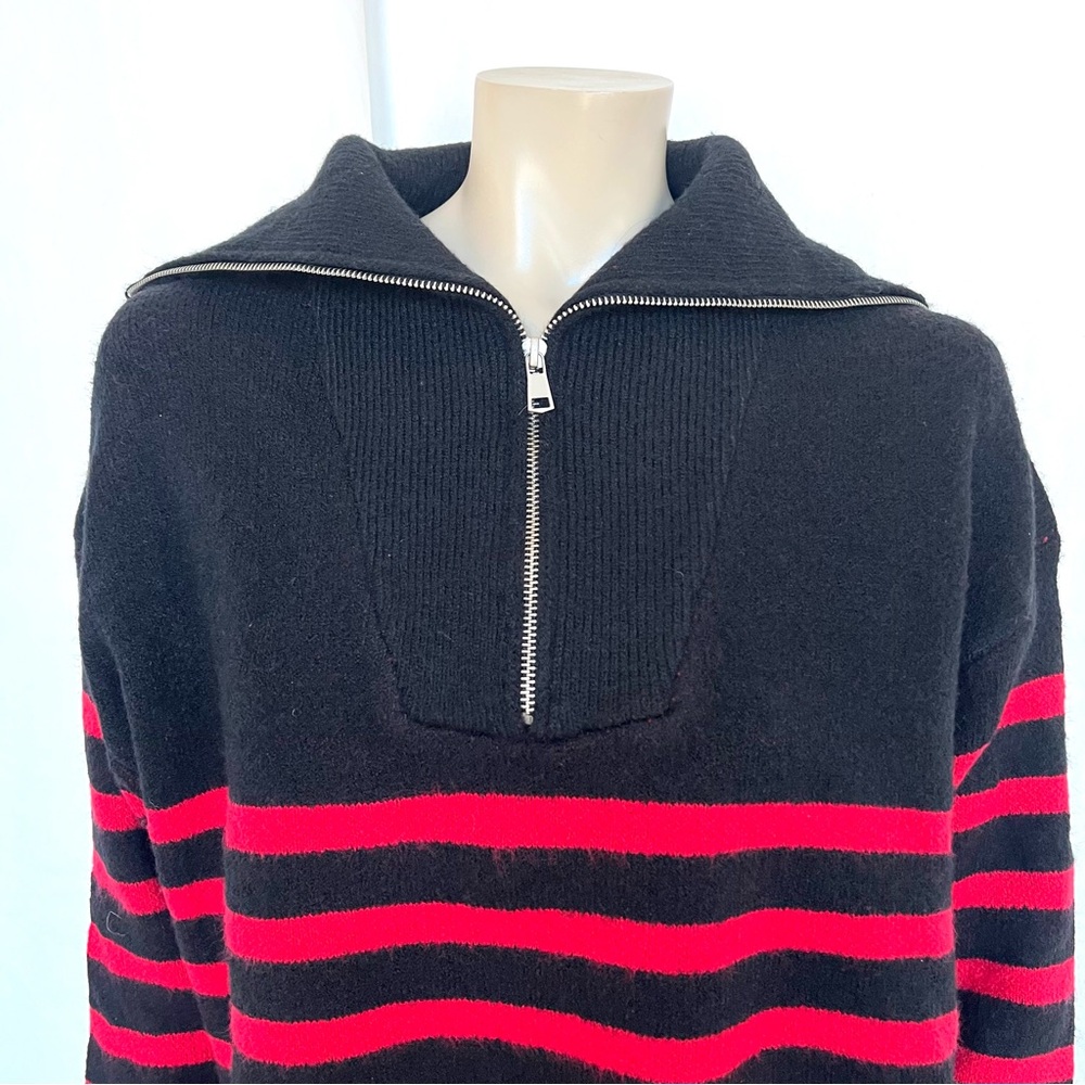 Women’s Loose High Neck Striped Drop Shoulder Knit Turtleneck Sweater - Picture 10 of 12